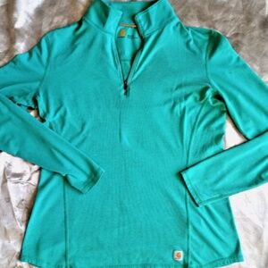 Carhartt Women's 1/3 zip pullover athletic shirt teal blue szM NWOT